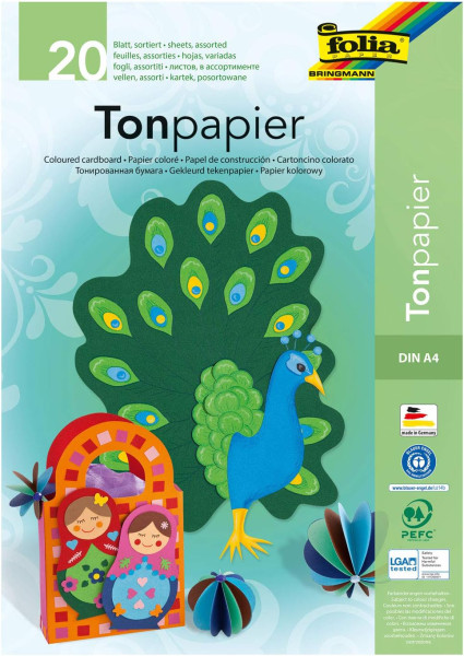 Tonpapierblock, DIN A4, 20 Blatt, 10-farbig