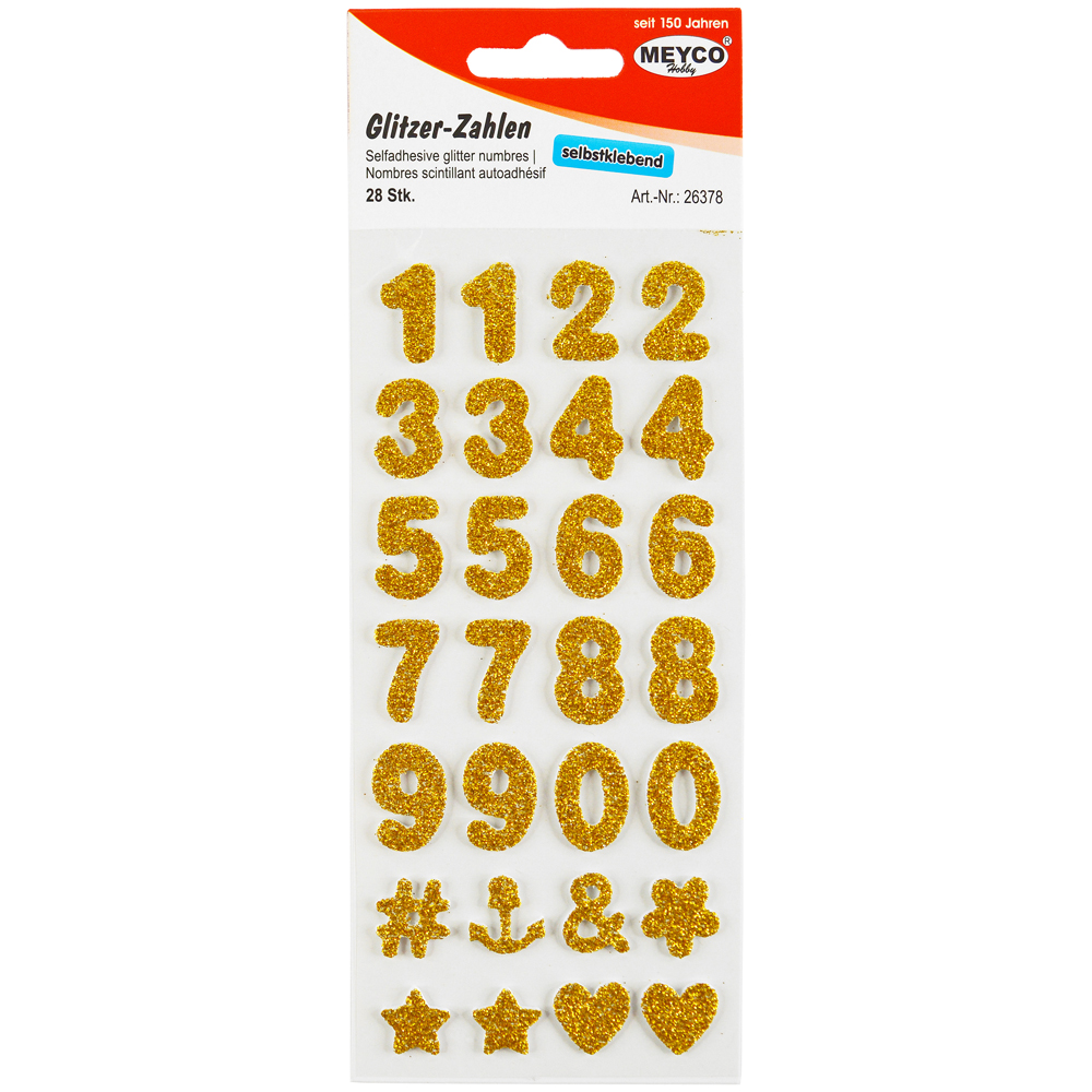 Zahlen Sticker, Glitter-gold, 2mm stark, 2cm hoch