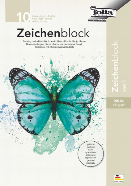 Folia Zeichenblock 140g/m², gekörnt, DIN A3, weiß (10 Blatt)