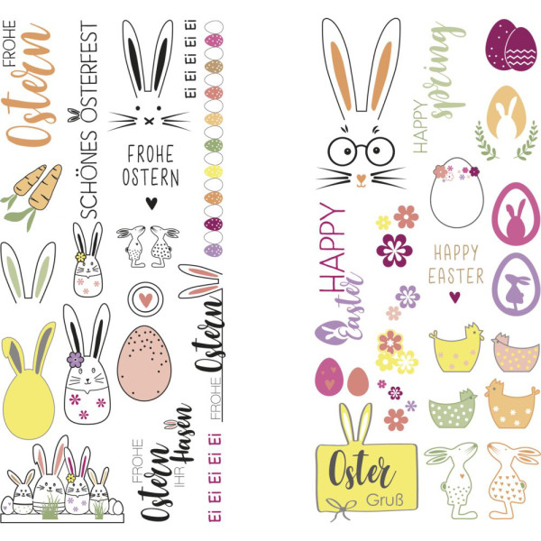 Transferfolie Frohe Ostern, versch. bunte Designs, 2 Bogen