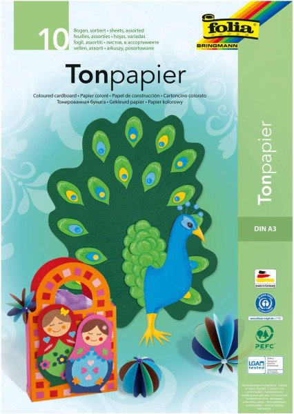 Tonpapierblock, DIN A3, 10 Blatt, 10-farbig