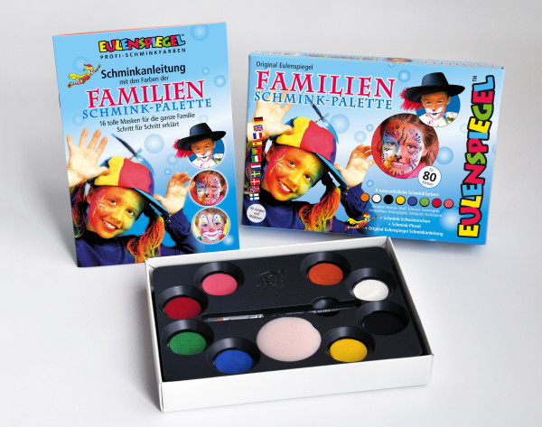 Eulenspiegel Schmink-Palette Familie, 8 Farben Familien Schmink-Palette 8 Farben, Pinsel u. Anleitun