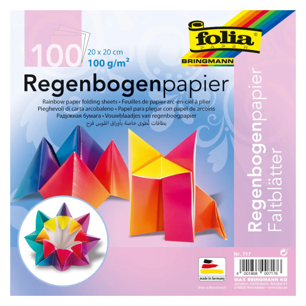 Faltblätter Regenbogenpapier, 20x20 cm, 100 Stück