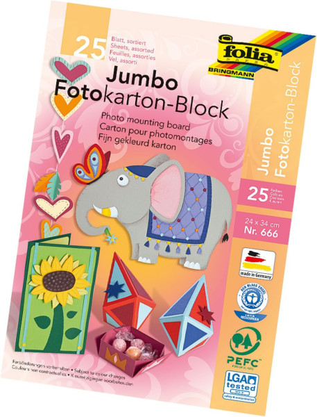 Fotokartonblock Jumbo, 24 x 34 cm, 25 Blatt, farbig sortiert