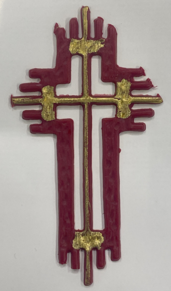 Wachsmotiv Filigranes Kreuz, 85x50mm, bordeaux/gold