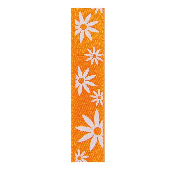 Satinband mit Blumenmuster, 10mm - orange