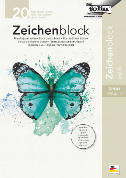 Folia Zeichenblock 140g/m², gekörnt, DIN A4, weiß (20 Blatt)