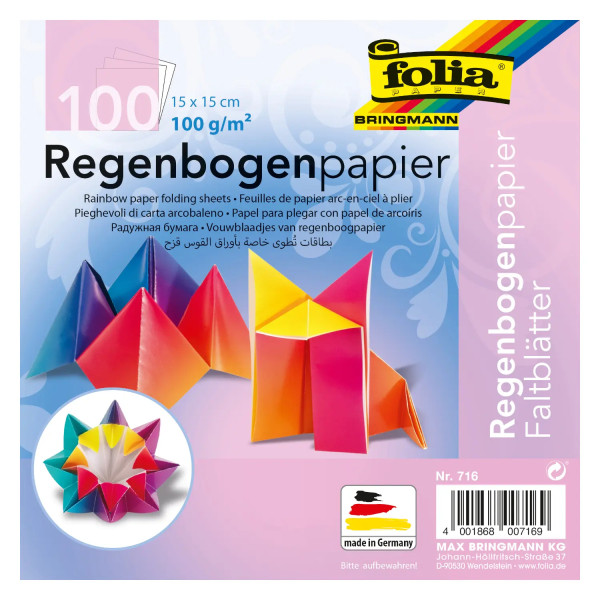 Faltblätter Regenbogenpapier, 15x15 cm, 100 Stück