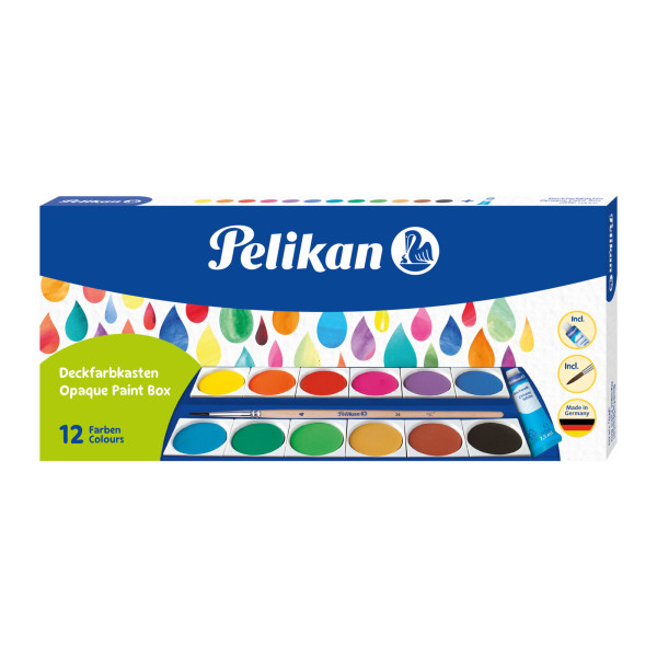 Pelikan Deckfarbkasten PF12 - Wie K12, Hochwertige Schulfarben, 12 Farben