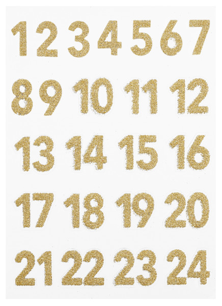 Glitzer-Sticker Adventskalender Zahlen in Gold