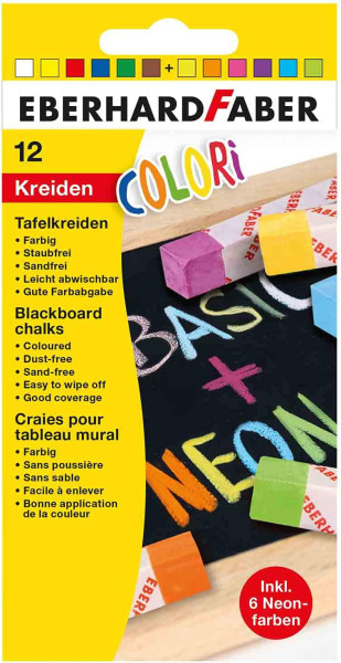 Colori Wandtafelkreide neon + basic 12er Kartonetui