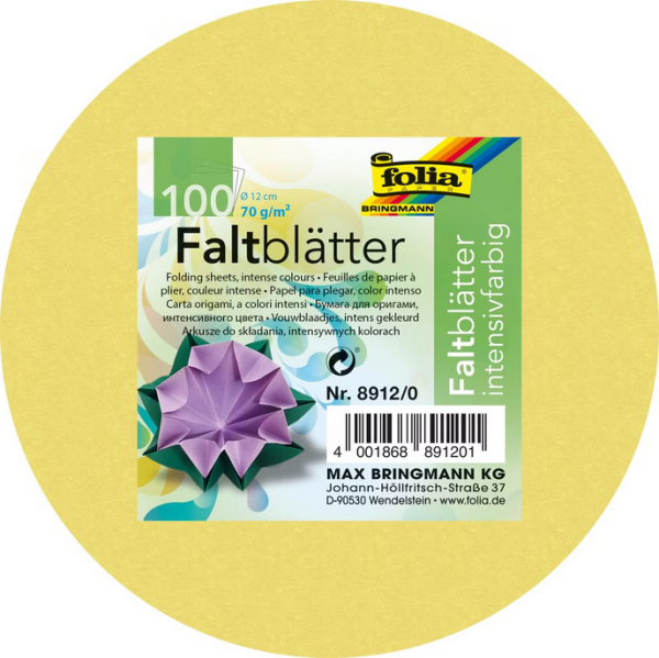 Faltblätter, Rund, 12 cm, 100 Blatt, 70 g/m², farbig sortiert