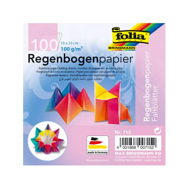 Faltblätter Regenbogenpapier, 10x10 cm, 100 Stück