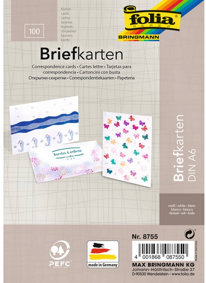 Briefkarten, 100 Stück, 10,5 x 15 cm, weiß