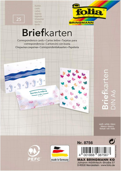 Briefkarten, 25 Stück, DIN A6, weiß