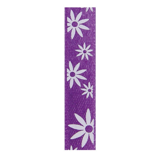 Satinband mit Blumenmuster, 10mm - purple