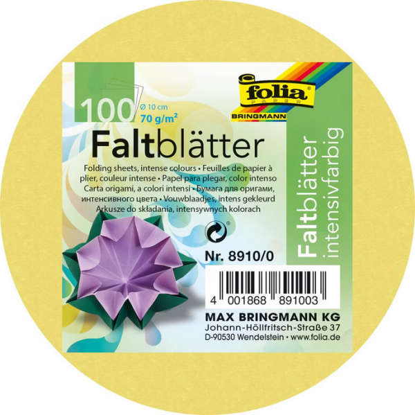 Faltblätter, Rund, 10 cm, 100 Blatt, 70 g/m², farbig sortiert