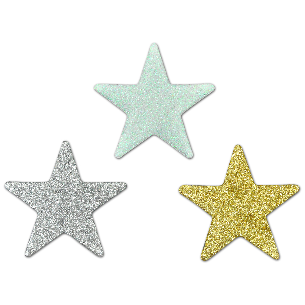 Glitzer-Sterne, 8 Stück, Ø 4,8 cm, silber