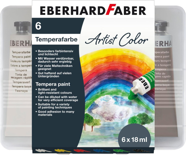 Tempera Artist Color 18ml Tube, Etui mit 6 Farben