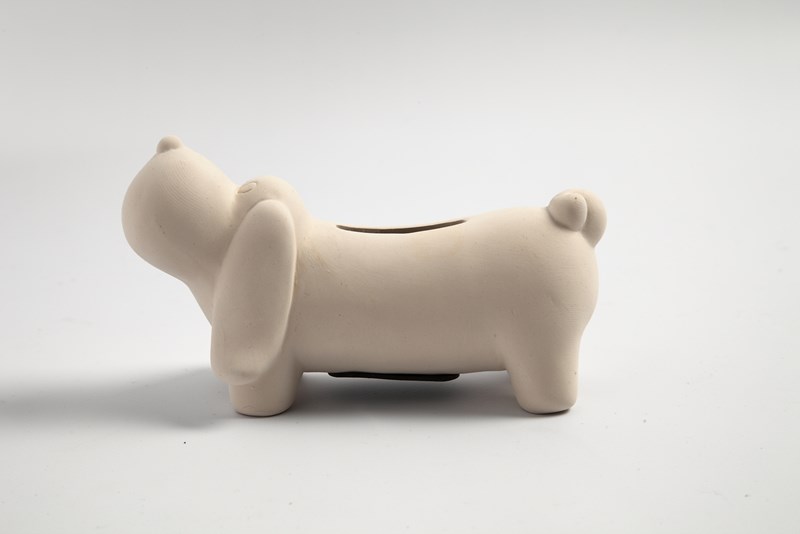 Spardose Hund aus Terrakotta, 14 cm, creme KreativDepot