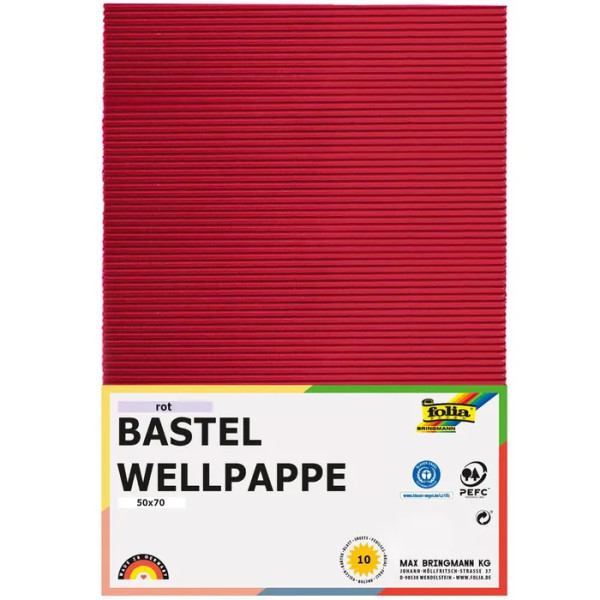 Wellpappe, E-Welle, 10er Pack, 50x70 cm, rot