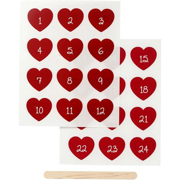 Rub-on Sticker Adventskalender-Zahlen in Herzform