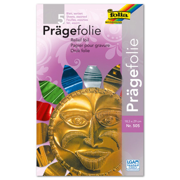 Prägefolie, 5 Bogen, 18,5 x 29 cm, farbig sortiert